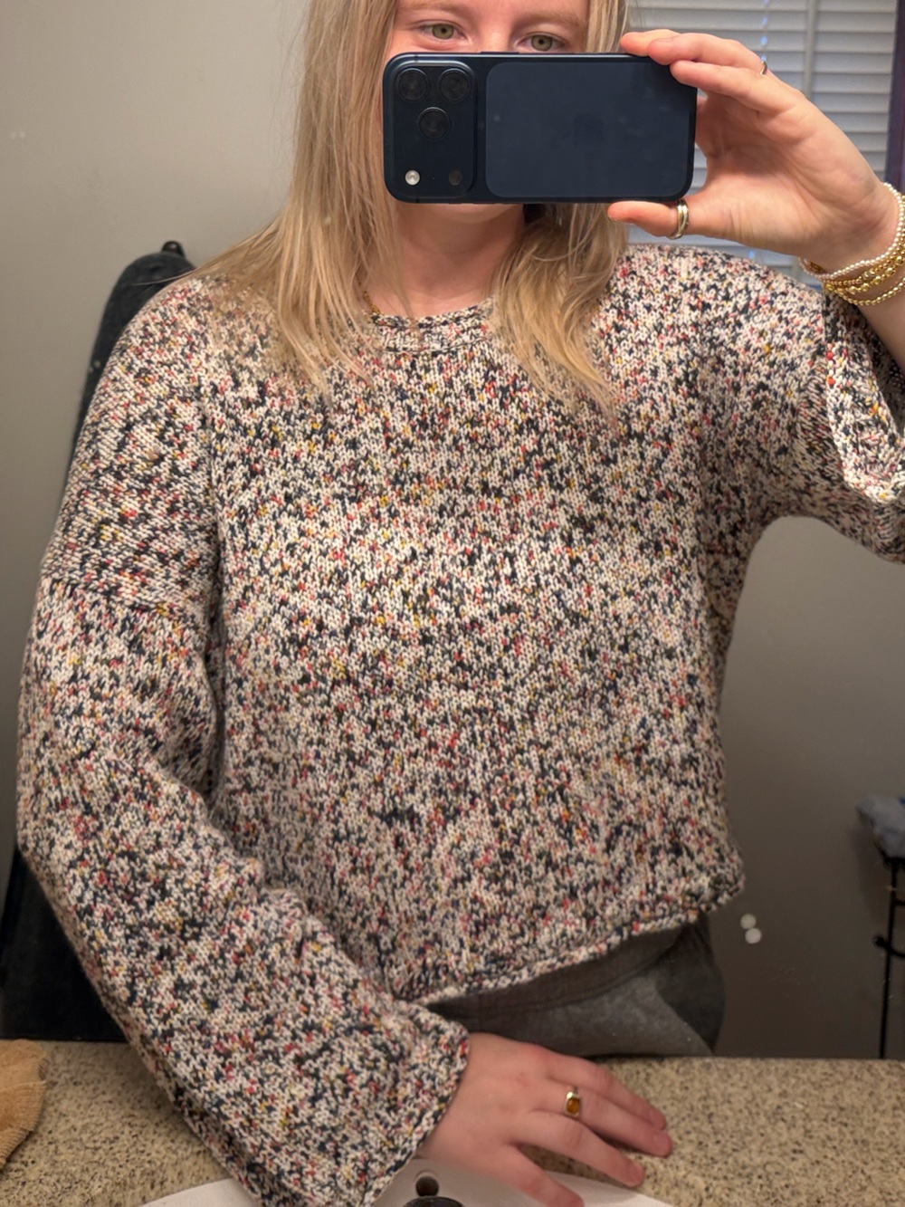 Madewell Confetti Speckled Knit Cropped Bell Sleeve Sweater M